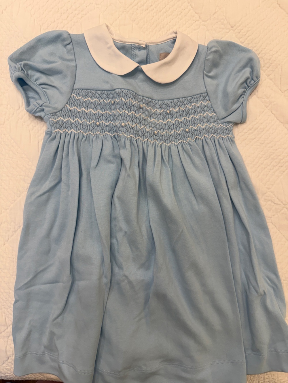 Light Blue Smocked Baby Dress with White Peter Pan Collar 12-18 months